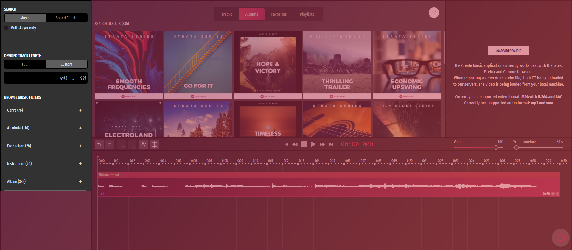 Screenshot search for stock music