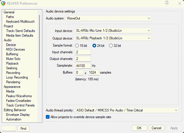 Setting up audio in Reaper