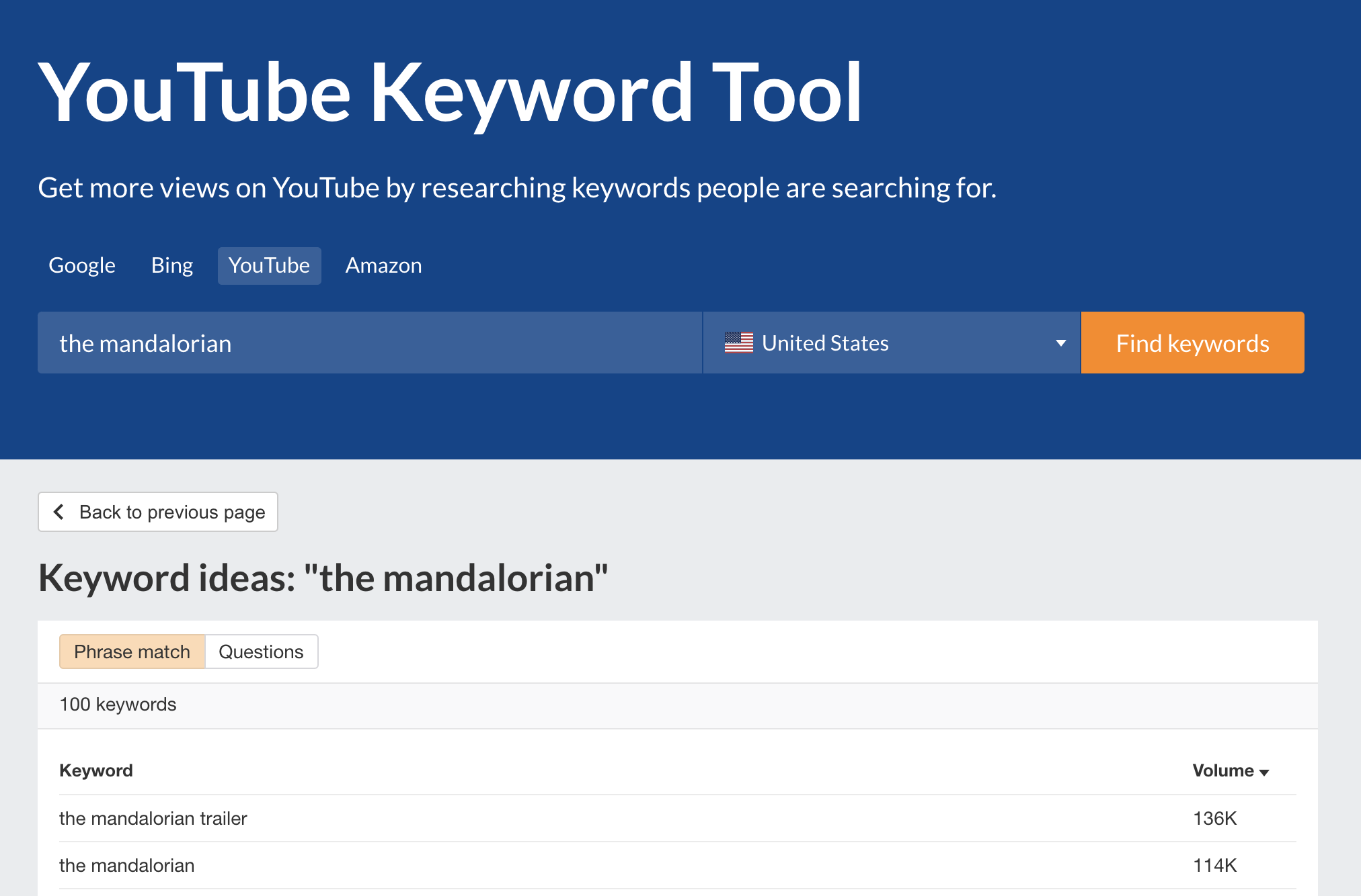 YouTube keyword generator